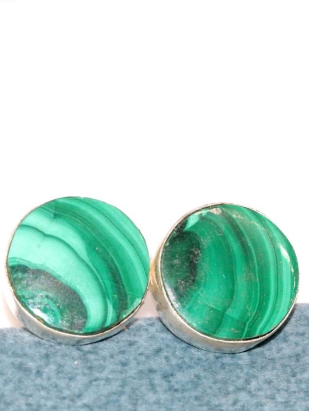 Malachite Gemstone Jewelry 925 Silver Silver Handmade Round Stud Earrings